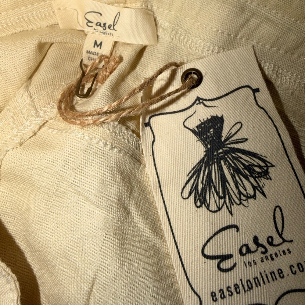 Easel Los Angeles‎ Women Oatmeal Linen Blend Wide Leg Cargo Pants Medium NWT - Picture 4 of 4